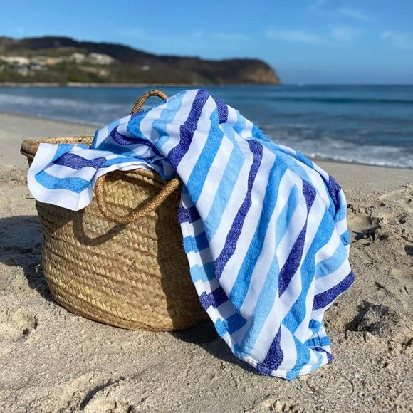 Las Bayadas Blue Striped Beach Towel Blanket La Esther NWT - Picture 3 of 7